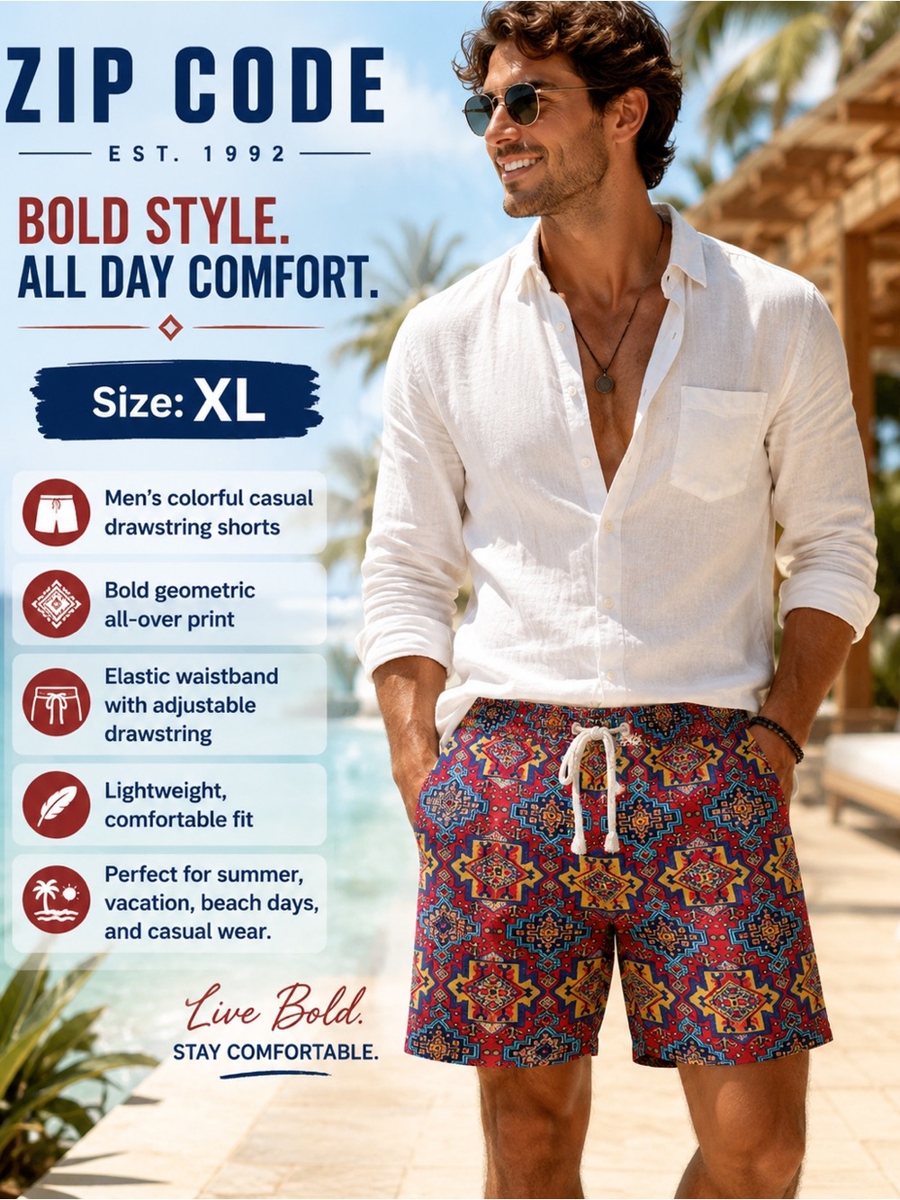 Zipcode Design Red and Blue Geometric Swim Trunks